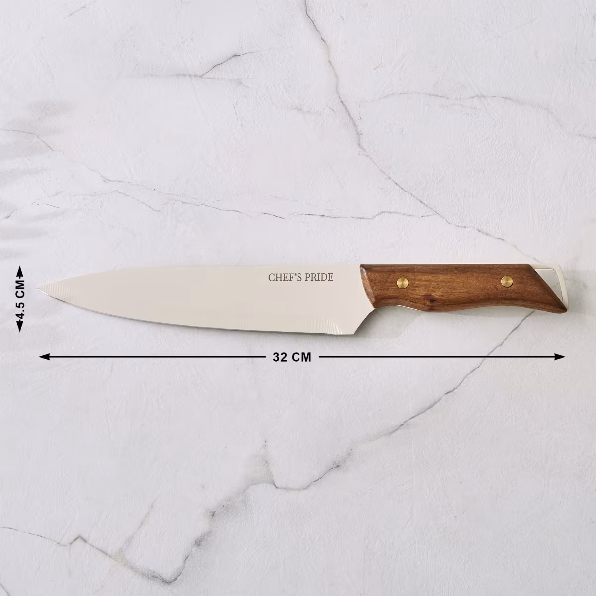 Chefs Pride Hampton Stainless Steel Chef Knife with Acacia Wood Handle in Brown