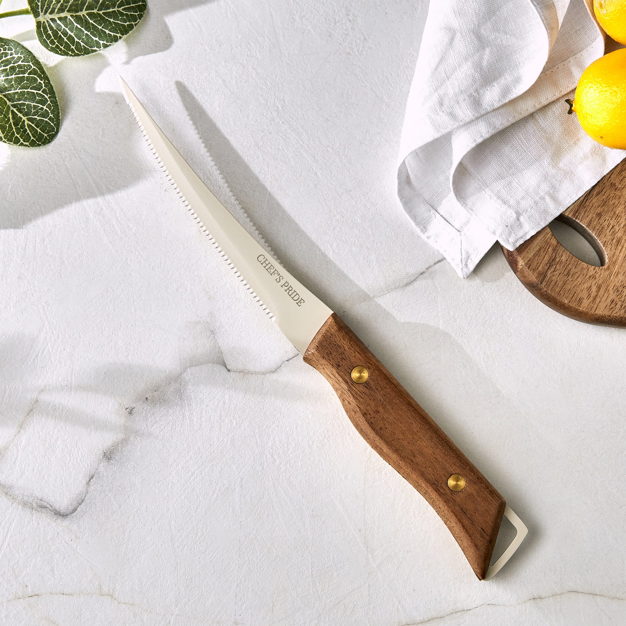 Chefs Pride Hampton Stainless Steel Knife with Acacia Wood Handle in Brown