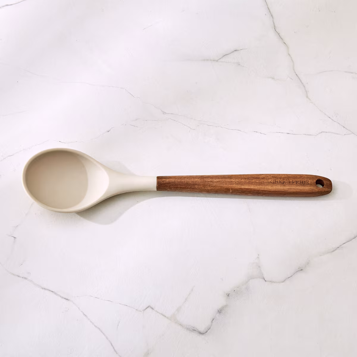 Chefs Pride Zeta Silicone Spoon with Wooden Handle in Cream