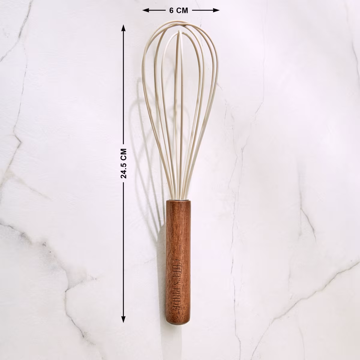 Chefs Pride Zeta Silicone Whisk with Acacia Wood Handle in Cream